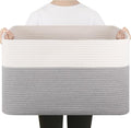 75L Large Cotton Rope Basket, Soft Toy Storage Bin for Nursery & Living Room, Decorative Blanket Basket for Bedroom, Baby-Safe Organizer for Pillows &Laundry, 22''×17''×12'', Grey and White by SIXDOVE