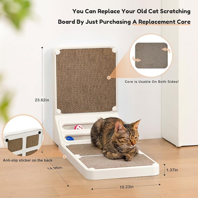Goosheep Cat Scratching Board Kitten Scratching Ball Wall Scratchers for Indoor Cats L Shaped Cat Scratcher Cats with Scratcher Pads White - Image 9