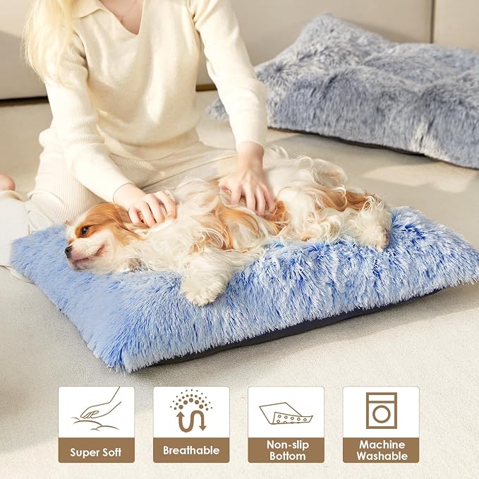 EHEYCIGA Fluffy Dog Crate Bed for Medium Dogs, Plush Crate Pad, Blue | Calming Anti Anxiety Medium Dog Bed, Washable Soft Warm Faux Fur Crate Mat with Non-Slip Bottom - Image 7