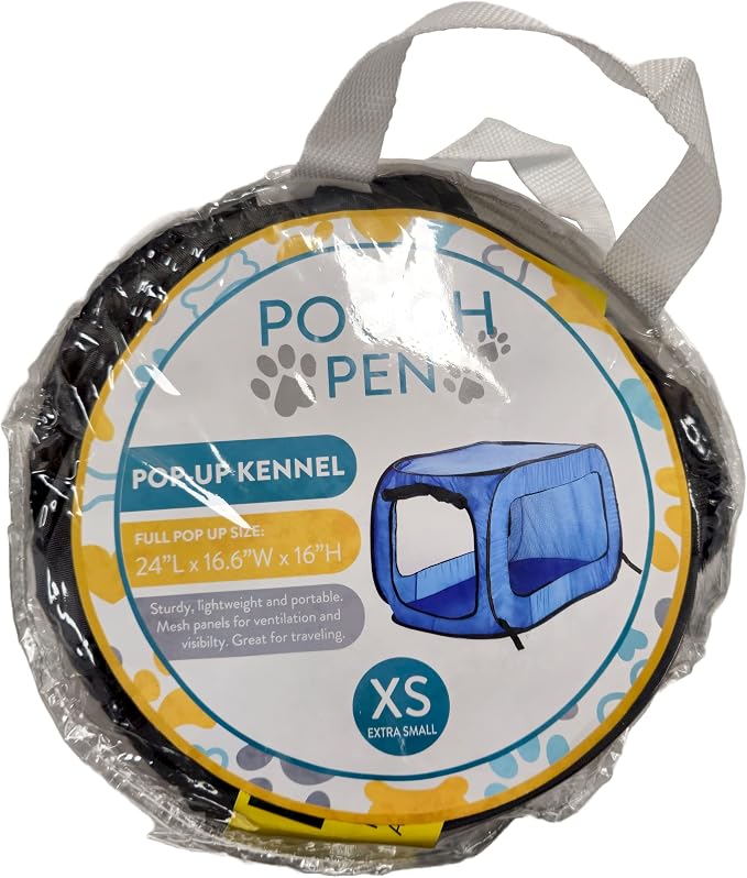 Portable Collapsible Pop Up Kennel, 24"L x 16.6"W x 16"H, Blue | Collapsible indoor/outdoor travel cat and dog crate with mesh screen windows pops up and folds flat for easy storage - Image 7
