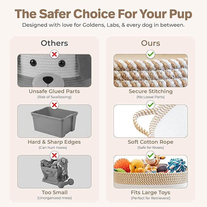 Golden Retriever and Lab Dog Toy Basket, Cotton Rope Storage Bin, 15x11 in | Pet Toy Storage, Blanket and Leash Organizer, Soft Felt Puppy Patch, Dog Mom Gift, Living Room and Crate Side Bin, Spot Clean - Image 6