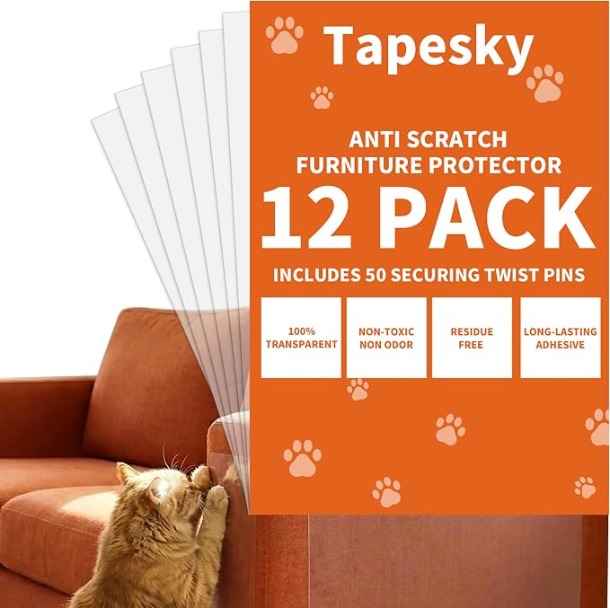 Cat Scratch Furniture Protector 12 Sheets with 50 Twist Pins XL 17" x 12" | Scratch Protector for Cats, Non-Toxic Safe for Kids & Pets, No Residue Couch Protector from Cat Scratching, Cuttable to Fit by Unknown