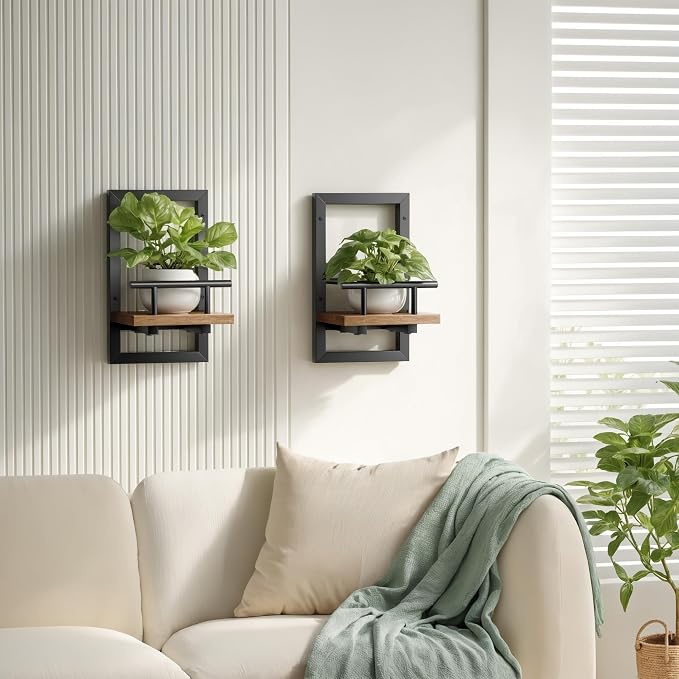 Sbosbo Floating Shelves for Wall Plant Shelf Indoor Wall Mounted Shelves | Wall Planters for Indoor Floating Plant Shelves for Bedroom, Living Room, Kitchen, Office, Bathroom Decor (2 Pack) - Image 2