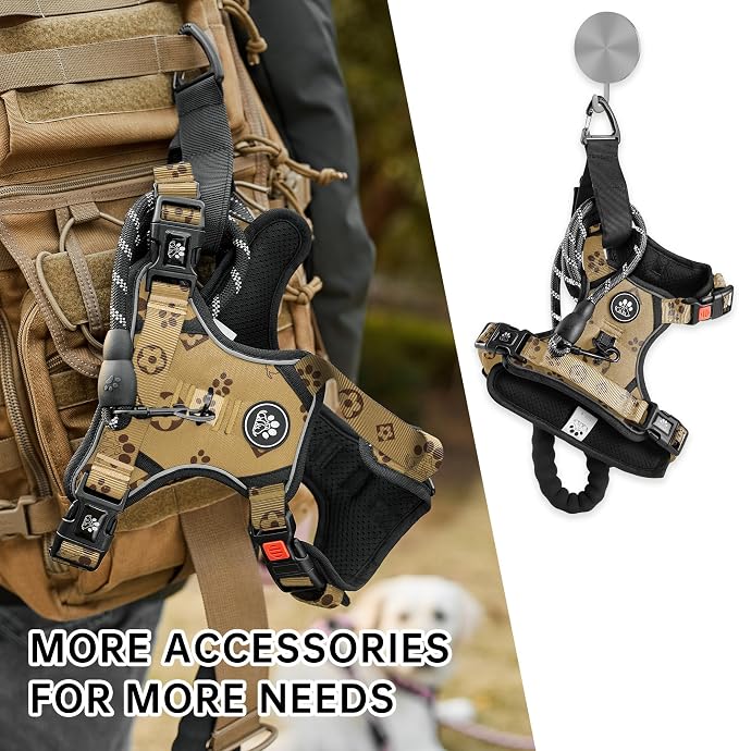 NESTROAD No Pull Dog Harness,Adjustable Oxford Dog Vest Harness with Leash,Reflective No-Choke Pet Harness with Easy Control Soft Handle for Large Dogs(Large,Light Brown) - Image 5
