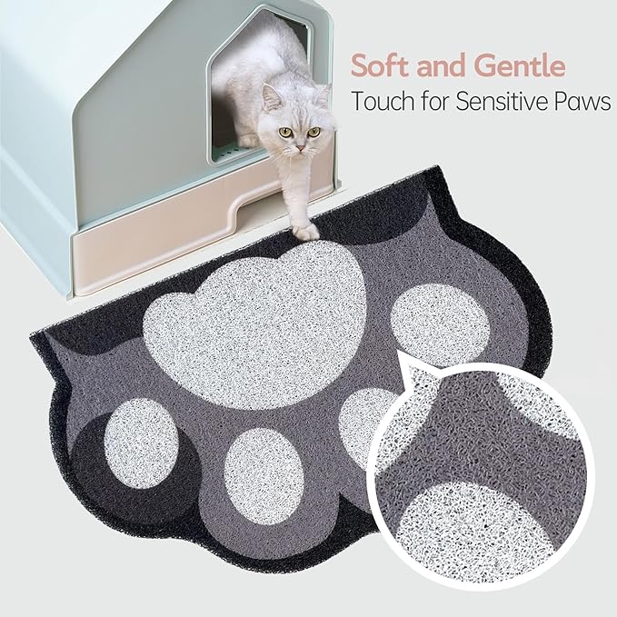 Cute Cat Litter Mat 24”x16”, Litter Box Mat, Litter Trapping Mat, Soft on Kitty Paws, Easy Clean, Anti Slip, Pet Accessories, Door Floor mats - Grey White60*40 - Image 6