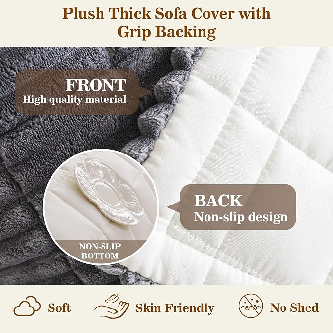 MYSKY HOME Couch Covers for Dogs, Washable Sofa Cover, Grey, 27.6"x82.7" | Couch Covers for Sofa, Non Slip Sofa Cover, L Shaped Sectional Couch Cover, Sofa Covers for Pets Washable, Leather Slipcover - Image 5