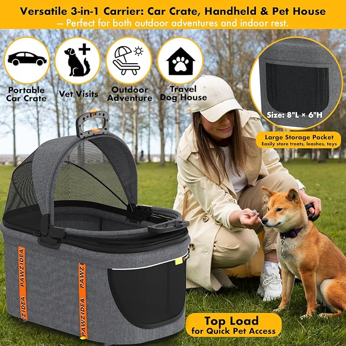 PAWZIDEA Portable Small Dog Crate for Car Travel Up to 33lbs, No-Zip Canopy | Enclosed Dog Car Seat Escape-Proof, Soft-Sided Small Medium Puppy Cats Car Kennel, Foldable Pet Carrier by Seatbelt, Top-Load - Image 7