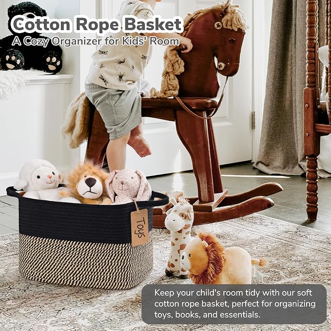 Goodpick Woven Storage Basket for Shelves, Rectangle, Black & Jute | 13" × 10" × 9" Stylish Gift Basket for Home Decor, Wicker Baskets for Shoes, Toys & Books Storage, Reinforced Handles - Image 2