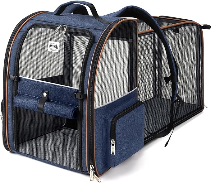 Large Cat Backpack Carrier Expandable Pet Carrier Backpack for Small Dogs Medium Cats Fit Up to 18 Lbs, Dog Backpack Carrier, Foldable Puppy Backpack Carrier for Travel, Hiking,Blue by LEKEBOBOR
