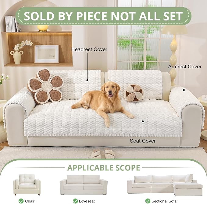OstepDecor Couch Cover for Dogs, Washable Non Slip Sofa Cover for Pets | Soft Couch Covers for Sofa, Loveseat and Sectional, Furniture Protector Against Pet Hair & Dirt (35.4" x 94.5", White) - Image 4