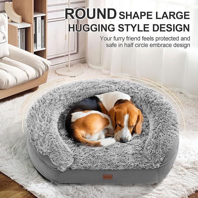 3.7 inch Thickened Orthopedic Dog Beds for Medium Dogs, Supportive Dog Sofa Bed with 28D Egg-Crate Foam, Removable Washable Plush Cover, Waterproof Lining, Half-Round Design for Puppy,Senior Dog - Image 6