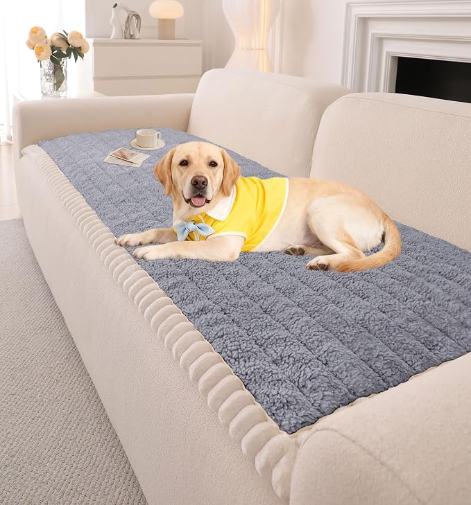 OTOB Couch Covers for Sofa Pet Friendly, Washable & Non Slip Fuzzy Dog Couch Cover Sofa Slipcovers Love Seat, Soft Plush Cozy Furniture Protector Cushion Mat, All Seasons (Light Gray, 27.6" x 59.1") by OTOB