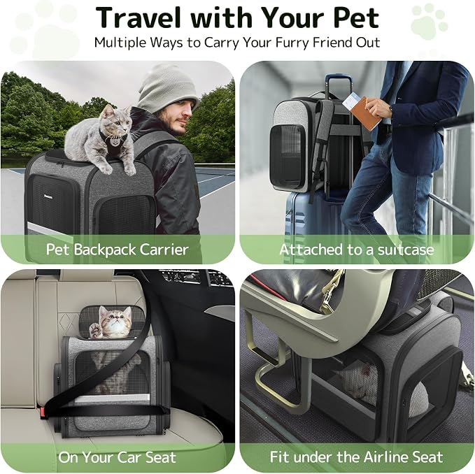 Pawtners Cat Backpack with Play Tunnel, Design for Carrying Playing Grey | Expandable, Foldable, Breathable, Large Space, Durable, Perfect for Cat Small Dog, Travel Hiking Camping Walking Car - Image 5