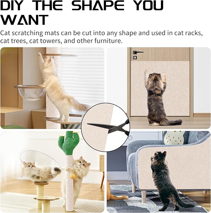 2 Pcs Total 78.8"x15.8" Cat Scratch Mat, Cat Scratch Couch Furniture Protector, Trimmable Self-Adhesive Cats Scratch Pads, DIY Cat Scratcher for Wall Protector and Covering Cat Tower (Beige) - Image 5