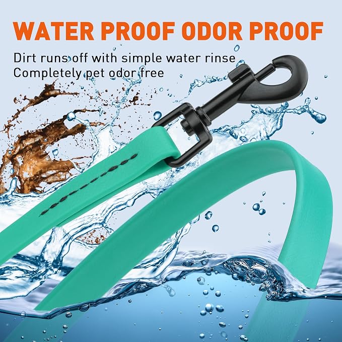 Dogline Biothane Waterproof Dog Leash Strong Coated Nylon Webbing with Black Hardware Odor-Proof Easy to Clean High Performance for Small or Large Dogs Made in USA 4 or 6 ft Lead, Teal - Image 6