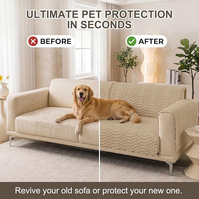 Smiry Waterproof Couch Covers for Dogs Washable, Non Slip Pet Sofa Cover | Plush Scratch Resistant Flannel Furniture Protector for Dogs, Khaki, 36" x 47" - Image 7