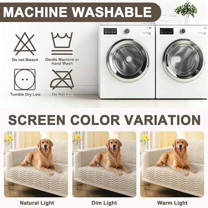 Smiry Waterproof Couch Covers for Dogs Washable, Non Slip Pet Sofa Cover | Plush Scratch Resistant Flannel Furniture Protector for Dogs, Apricot, 36" x 88" - Image 9