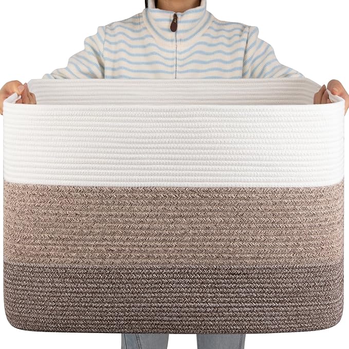 OIAHOMY Blanket Basket Laundry Basket Dog Toy Basket 108L Dark Brown | Large Storage Basket,Baby Basket,Toy Storage,Woven Rope Basket for Blankets,Blanket Storage for Living Room by MasterofSpaceOptimization