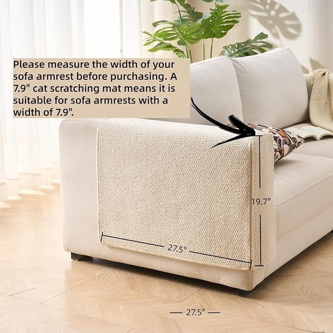 SHENGOCASE Cat Scratch Pad Couch Sofa Armrest Protector, Scratcher Cover for Couch Corner, Carpet Scratching Post (7.9") - Image 3
