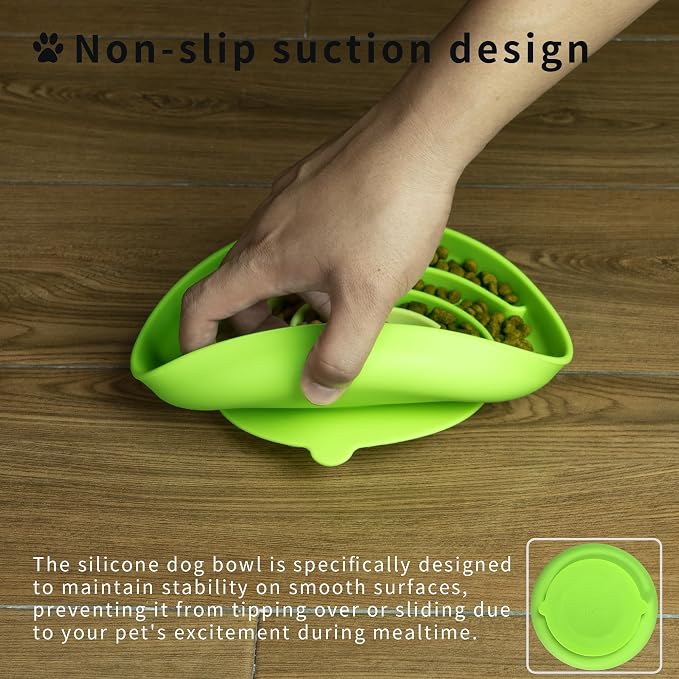 Bifeaw Slow Feeder Dog Bowls, Dishwasher Microwave Safe Silicone Puppy Puzzle Bowl with Non-Slip Design for Eating (Green and Orange) - Image 2