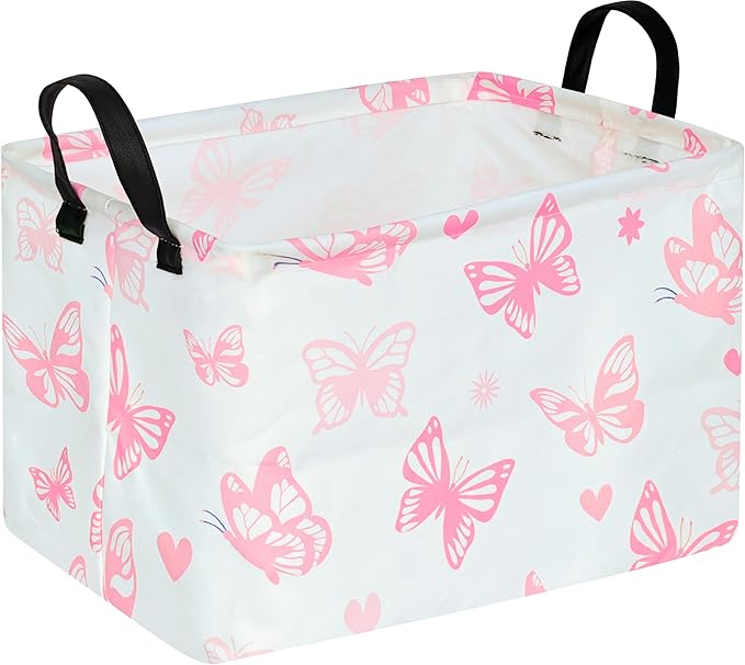 Storage Basket Home Shelf Basket Kids Organizer Box Clothes Laundry Hamper Nursery Bin Gift Laundry Basket with Handles for Home (Butterfly) by Unknown