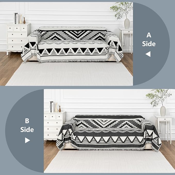 MYSKY HOME Couch Cover for Sectional Sofa Set Boho Geometric Furniture Sofa Cover Washable for Dog Cat Pets Couch Cover 3 Seat Sofa Chenille Couch Protector Multi-Use Couch Covers Blanket,71" X134" - Image 3