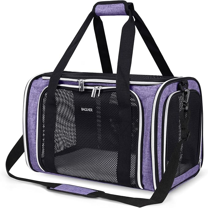 BAGLHER Pet Travel Carrier, Cat Carriers Dog Carrier for Small Medium Cats Dogs Puppies, Airline Approved Small Dog Carrier Soft Sided, Collapsible Puppy Carrier, Purple by BAGLHER