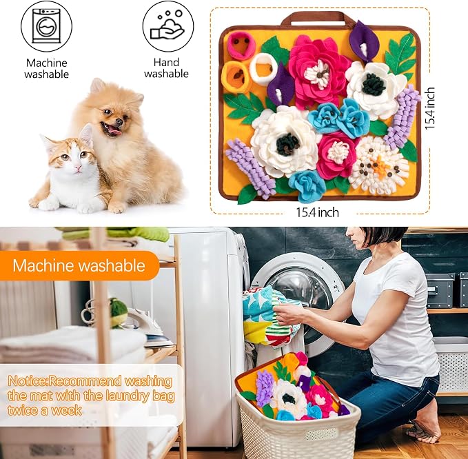 Snuffle Mat for Dogs Pet Treats Feeding Mat for Small/Medium Breed Dogs Non-Slip/Portable/Durable Interactive Dog Puzzle Toys Encourages Natural Foraging Skills (Orange) - Image 6