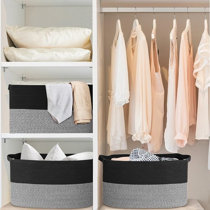 MEGASKET Extra Large Storage Baskets, 22" x 17" x 12" Black Baskets for Organizing, Rectangle Woven Basket for Blankets, Toys, Towels, Laundry, Decorative Wicker Storage Basket, Basket for Decor - Image 8