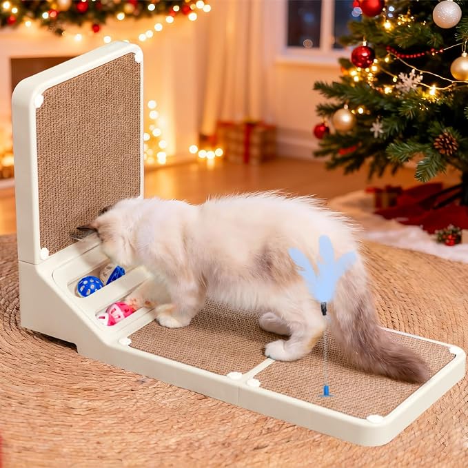 Goosheep Cat Scratching Board Kitten Scratching Ball Wall Scratchers for Indoor Cats L Shaped Cat Scratcher Cats with Scratcher Pads White - Image 5