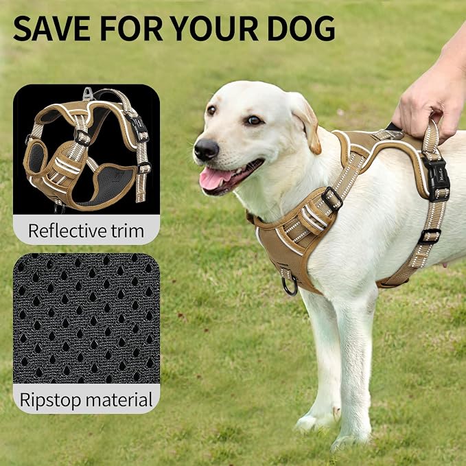 HEELE Dog Harness, Dog Harness for Small Medium Large Dogs No Pull Adjustable Padded Reflective Harness with Handle for Walking Training, Brown, S | Soft Breathable Padded Pet Vest, No Pull No Choke, Adjustable 2 Metal Rings for Outdoor Walking Training - Image 5