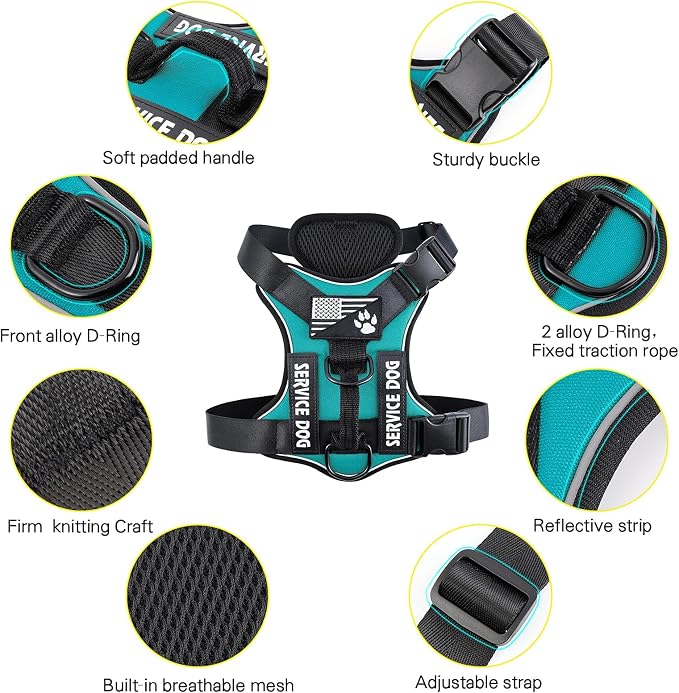 Service Dog Harness, Reflective Dog Vest Harness with 5 PCS Patches, Adjustable Soft Oxford Pet Harness, Inner Layer Mesh, Easy to Control for Dogs - Image 2
