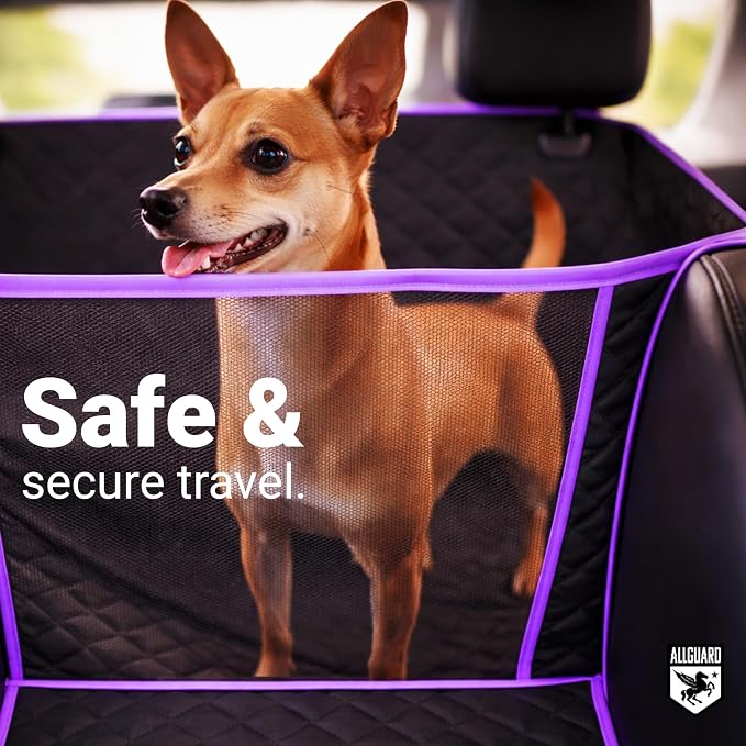 Dog Car Seat Cover for Back Seat, Waterproof, Scratchproof, Nonslip, Dog Hammock for Car, Safety Harness Included, Seat Covers for Pet Dogs, Truck & SUV Size (Black/Purple) - Image 4