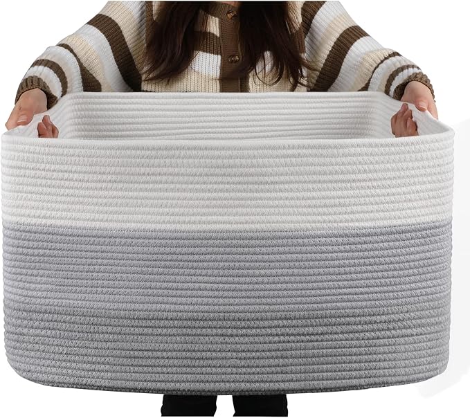 OIAHOMY Blanket Basket Laundry Basket Dog Toy Basket 75L Gradient Grey | Large Storage Basket,Baby Basket,Toy Storage,Woven Rope Basket for Blankets,Blanket Storage for Living Room by MasterofSpaceOptimization