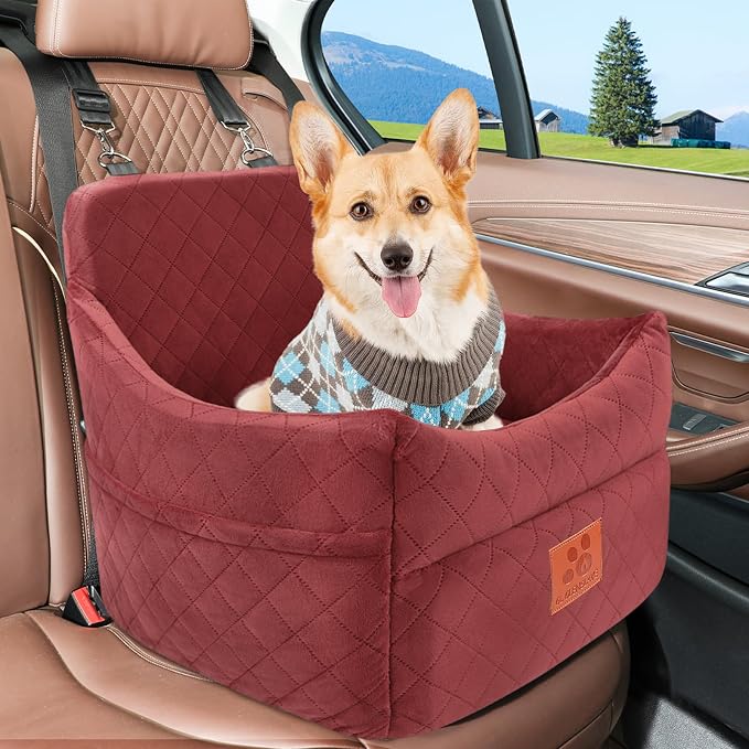 GL GLENSLAVE Dog Car Seat for Small/Medium Dogs&Cats,Thick Booster Car Seat | Dog Car Bed for Pet Under 35lbs, Detachable Washable Pet Car Seat with Storage Pockets, 2 Safety Belts(Red) - Image 6