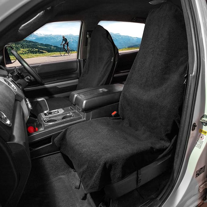 Leader Accessories Waterproof Towel Front Bucket Seat Covers, 2pcs Black | Universal Non-Slip, Fits Car Truck SUV, Machine Washable, For Dog & Kid, Pets, Yoga, Gym, Beach, Swimming, Outdoor Sports - Image 2