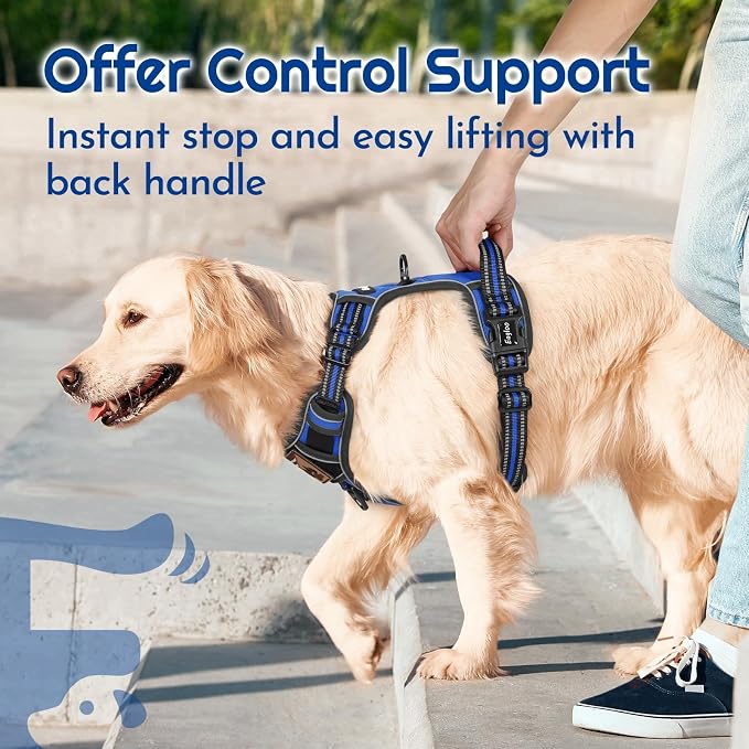 Eagloo Dog Harness No Pull for Large Dogs, Easy On & Off with 3 Buckles | No Choke with Front Clip, Adjustable Fit, MOLLE System, Reflective Vest, Easy Control for Walking, Black & Blue, X-Large - Image 6