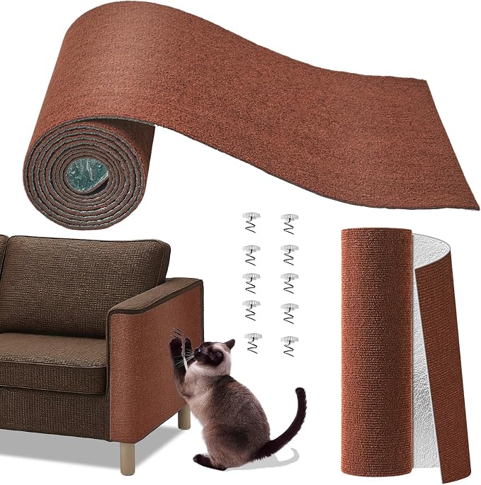 Cat Scratch Couch Furniture Protector,Trimmable Self-Adhesive Cats Claws Scratch Pads, Sisal DIY Climbing Couch Protector for Scratch Post Cat Tree Replacement Indoor(Brown, 78.7"x15.8") by Unknown