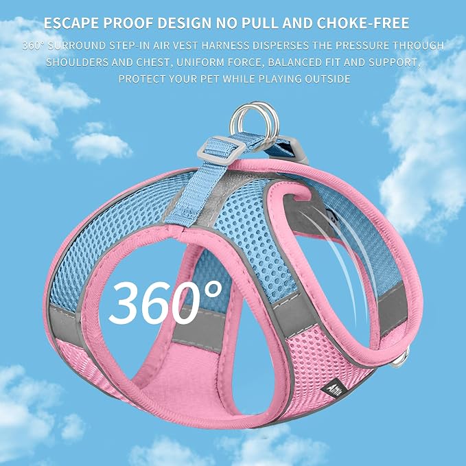 AIITLE Medium Dog Harness and Leash Set, Step-in Puppy Pet Vest, Pink L | Light, Soft, Breathable Air Mesh, Escape-Proof, Easy on and Remove with Hook & Loop, Secure Reflective for Walking - Image 10