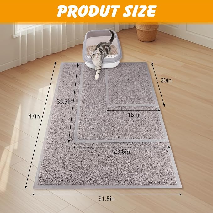 ondware Cat Litter Mat 20 x 15 in, Waterproof Non-Slip, Gray | Soft PVC, traps scattered litter, paw-friendly surface, easy rinse-clean, reusable around litter box - Image 3