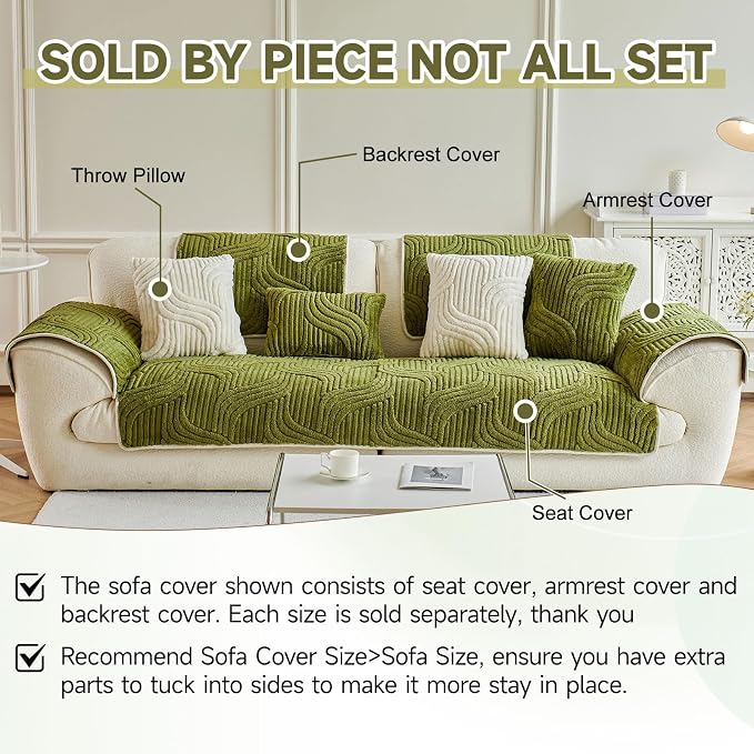 OTOB Couch Covers for Sofa Washable Anti Slip Furniture Protector, 1 Piece | Matcha Green, 27.6"x82.7", Soft Plush, All Seasons, Breathable, Modern, Wear-Resistant, Couch Cover for Dogs, Fade Resistant - Image 7