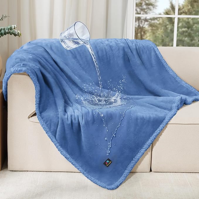 Luciphia Waterproof Blanket for Large Dog, Reversible Sherpa Couch Cover | waterproof pet blanket sherpa fleece reversible couch cover bed protector car from spills scratches, Blue 65" x 57" by luciphia