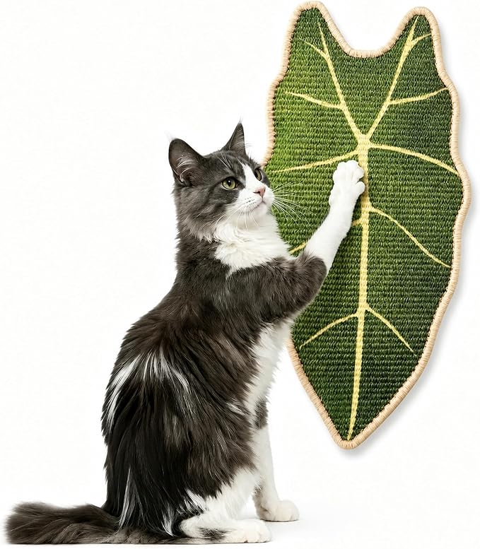 Natural Leaf-Shaped Sisal Cat Scratcher for Wall and Floor, Large Cat Scratch Pad for Indoor Cats Furniture Protection, Extra Large Wall Mounted Cat Scratching Mat for Claw Care (Velvet Taro) by Unknown