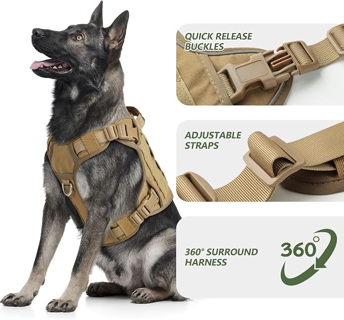 WINGOIN Tactical Dog Harness for Small Dogs,Heavy Duty No Pull Dog Harness | with Handle,Adjustable Reflective,Military K9 Style,Big Size Dog Vest,for German Shepherd,for Walking Training Hunting - Image 2