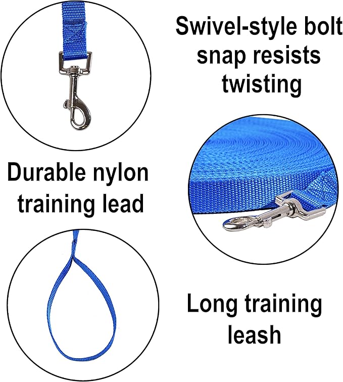 Hi Kiss Dog/Puppy Obedience Recall Training Agility Lead - 15ft 20ft 30ft 50ft 100ft Training Leash - Great for Training, Play, Camping, or Backyard Blue 50 Feet - Image 3