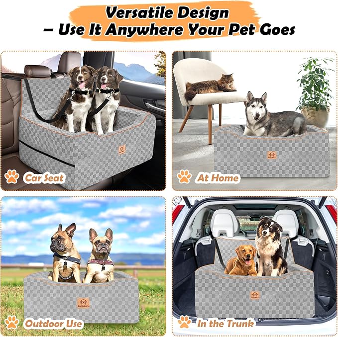 Large Dog Car Seat for Back Seat – Removable Dog Booster Seat & Washable Pet Car Seat for Medium & 2 Small Dogs up to 60lbs – Safety Straps & Storage Pocket – Travel & Home Use (Gray) - Image 6