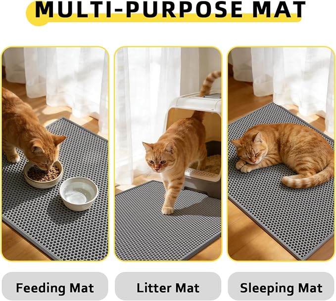 Cat Litter Mat, 30"x24", Waterproof, Easy to Clean (Grey-1Pack) | Double-Layer Honeycomb for Effective Litter Trapping, Premium Durable EVA, Non-Slip, Paw-Friendly Soft Surface - Image 8