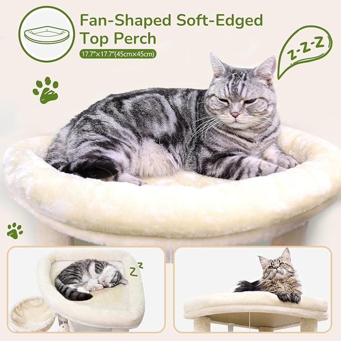 Globlazer Corner Stable Cat Tree Tower with Scratching Post, C51, Beige | 51in Space-Saving Multi-Level Cat Condo for Indoor Cats with Hammock, Large Top Perch for Large Cats, Cozy Cat Cave - Image 3