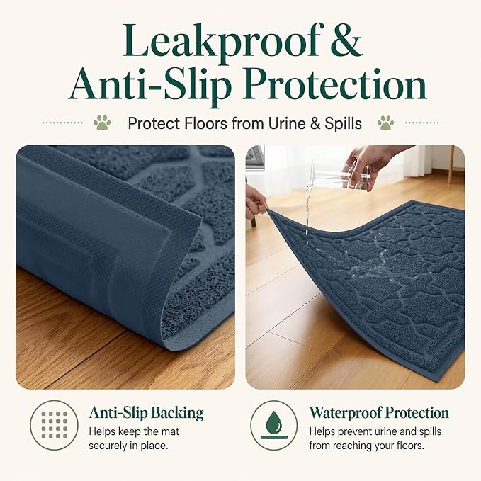 Yimobra Cat Litter Mat, Easy Clean Trapping PVC Mat, 35.4" x 23.6", Waterproof Backing, Non Slip Bottom, Scatter Control Pad for Litter Box, Dark Blue - Image 3