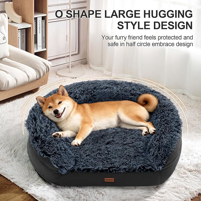 iweepet Fluffy Orthopedic Dog Beds for Large & Extra Large Dogs, 44" Calming Dog Sofa Bed with28D Egg-Crate Foam, Removable Washable Cover, Waterproof Lining, for Puppy,Senior,Sick - Image 4